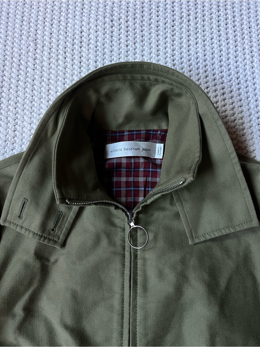 Victoria Beckham Jeans Bomber Harrington Canvas Green Jacket Made Portugal Sz 4 - Picture 7 of 9